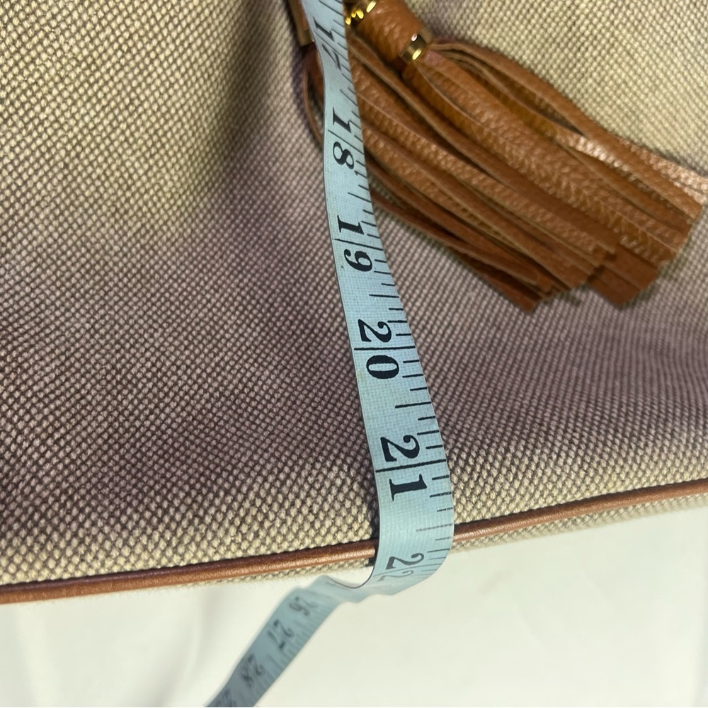 Michael Kors Metal Gold Canvas Leather-Trimmed Women's Bucket Bag Tassels - Picture 9 of 9